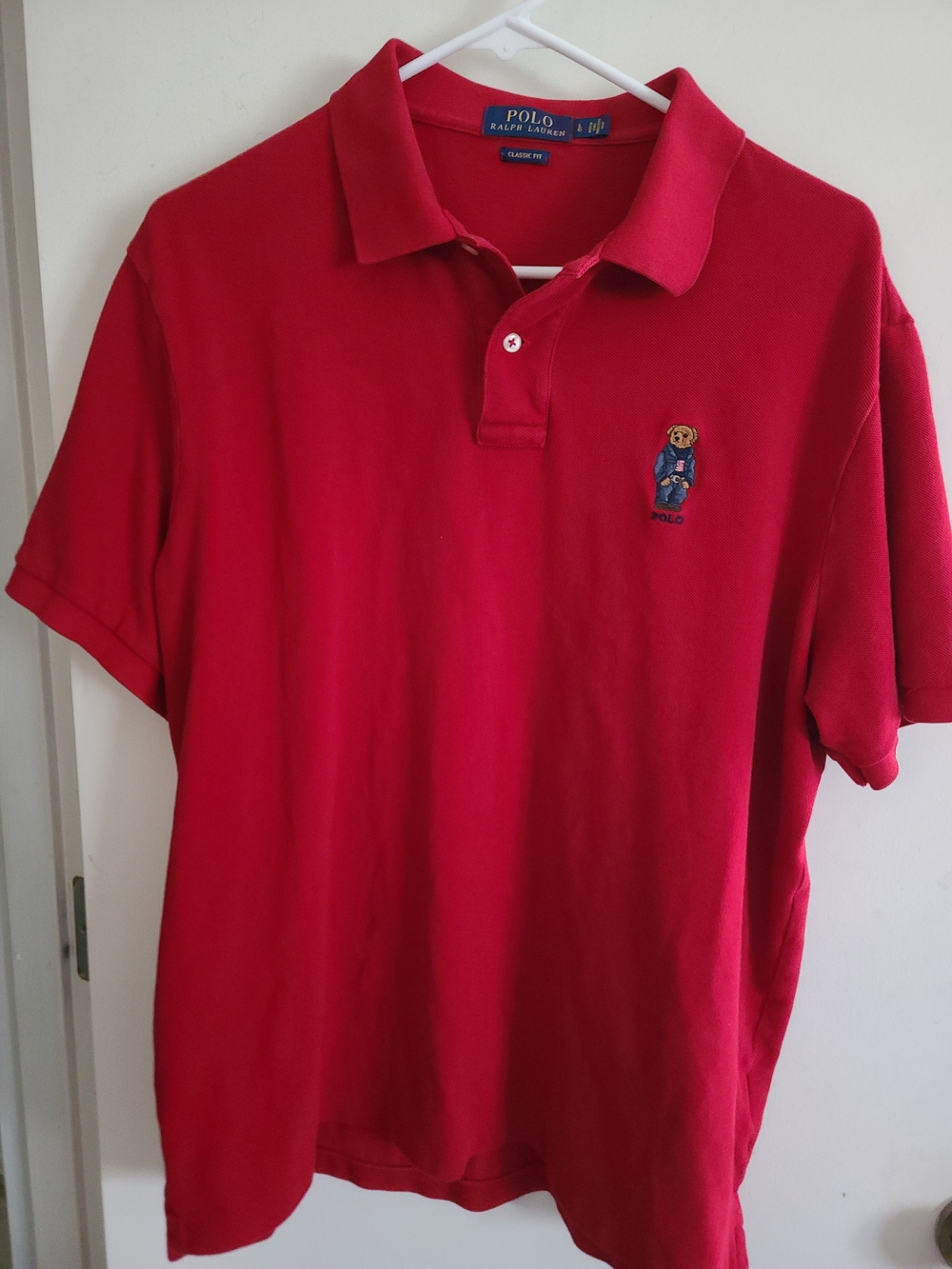 Ralph Lauren Red Polo Bear Embroidered Cotton Polo
